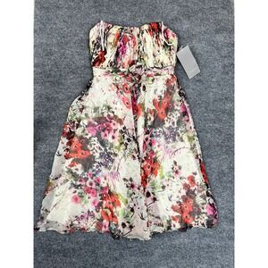 NWT Theia Silk Floral Print‎ Midi Length Dress Women's Size 6